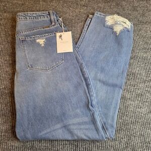 Kancan Jeans Women's Size 34 Distressed Light Wash Denim High Rise Straight Leg